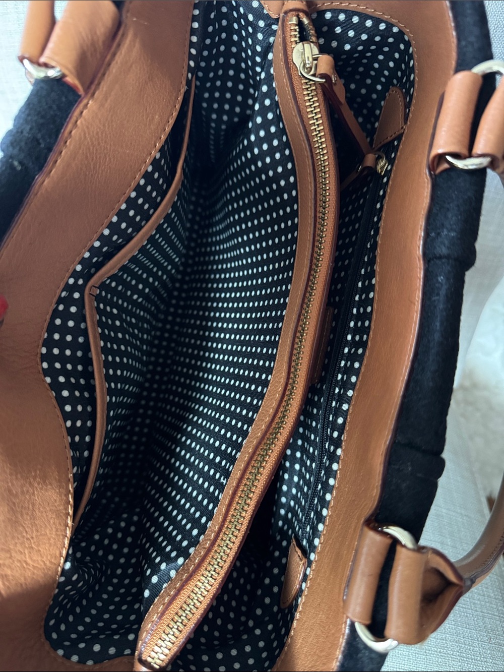 kate spade Black Wool Tote with Tan Leather Trim and Toggle Accents - Picture 4 of 7